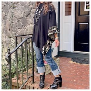 #05 Black Chic Poncho with Camouflage Trim